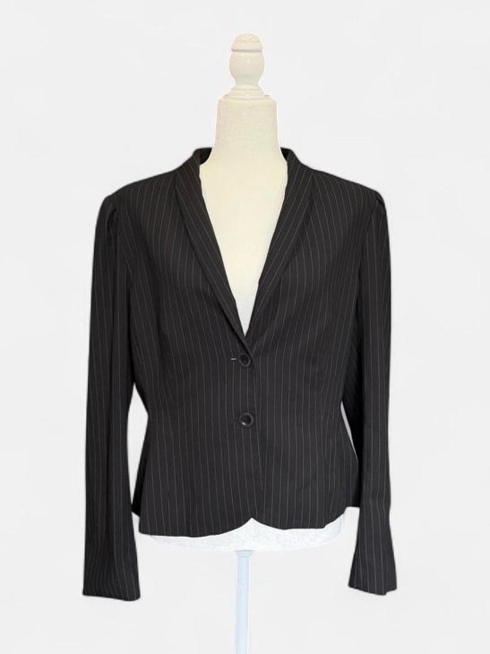 Women’s Professional Black Fitted Pinstripe Blazer Jacket with Padded Shoulders